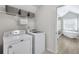 Laundry room featuring new washer and dryer and a doorway leading to a bright bathroom at 4000 Rockingham Dr, Roswell, GA 30075