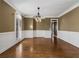 Spacious living room with hardwood floors, white wainscoting, and elegant lighting at 2885 Towne Village Dr, Duluth, GA 30097