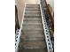 Carpeted stairs with decorative metal railing and wood trim at 150 Bellemeade Ct, Fayetteville, GA 30215