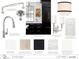 Kitchen mood board showing cabinet, marble, lighting and faucet selections at 10849 Serenbe Ln, Chattahoochee Hills, GA 30268