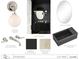 Powder room mood board featuring sink, faucet, lighting and mirror selections at 10849 Serenbe Ln, Chattahoochee Hills, GA 30268
