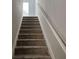 Carpeted stairs leading to the upper level with a white handrail and bright natural lighting at 11978 Lovejoy Crossing Way, Hampton, GA 30228