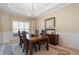 Bright dining room featuring a chandelier, wainscoting, and a large window, perfect for gatherings at 3510 Estates Landing Nw Dr, Kennesaw, GA 30144