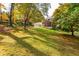 Expansive backyard with mature trees, green lawn, and home exterior at 870 Richmond Hill Dr, Marietta, GA 30068