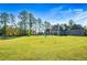 Expansive backyard with lush green lawn and mature trees offers a tranquil retreat and privacy at 650 New Morn Dr, Hampton, GA 30228