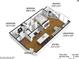 3D floor plan showing a spacious condo layout with a living room, bedroom, kitchen, bathroom and balcony at 361 17Th Nw St # 1610, Atlanta, GA 30363