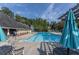 A large, clear swimming pool with lounge chairs and umbrellas, perfect for relaxation and recreation at 735 Princeton Mill Run, Marietta, GA 30068