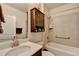 Cozy bathroom featuring built in shower, single sink vanity, and tile flooring at 3030 Appling Hills Dr, Dacula, GA 30019