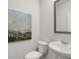 Stylish powder room featuring a pedestal sink, modern fixtures, and decorative wall art at 3071 Greyton Dr, Buford, GA 30519