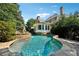 In-ground pool with a stone border and spa, along with a sunroom addition, ideal for outdoor enjoyment at 2225 Johnson Ferry Rd., Marietta, GA 30062
