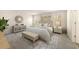 Bright primary bedroom featuring neutral decor, carpeted floors, and a comfortable upholstered bed at 1761 Dosk Ave, Lawrenceville, GA 30044
