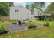 Backyard featuring a fire pit area with seating and lush landscaping at 3087 Sanibel Sw Dr, Stone Mountain, GA 30087