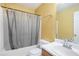 Bathroom featuring a shower and tub combination, a white vanity, and a toilet at 1377 Ling Dr, Austell, GA 30168