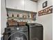 Laundry room with black front load washer and dryer, overhead cabinets, and wire storage shelves at 5065 Timberbridge Ln, Johns Creek, GA 30022