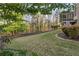 Scenic view of a lush backyard with a well-manicured lawn, garden beds, and wooden fence at 330 Tupelo Trl, Canton, GA 30114