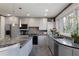 Contemporary kitchen design with gray cabinetry, granite countertops, and stainless steel appliances at 870 Waddington Ct, Atlanta, GA 30350