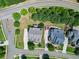 Aerial view of two houses with well-maintained lawns, gardens, and a two-car garage at 201 Beacon Cv, Canton, GA 30114