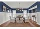 Dining room with navy walls, light wainscoting and natural light, complemented by modern decor at 201 Beacon Cv, Canton, GA 30114