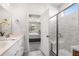 Beautiful bathroom featuring a glass-enclosed shower and double sink vanity at 1333 Maston Rd, Auburn, GA 30011