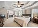 Spacious main bedroom boasts tray ceilings, a cozy fireplace, and a sitting area, creating a tranquil retreat at 1558 Amberwood Creek Nw Dr, Kennesaw, GA 30152