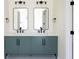 Well-lit double sink vanity with matching mirrors, black hardware, and a spacious layout create a luxurious feel at 1883 Bennett Rdg, Snellville, GA 30078