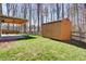 The backyard features a storage shed and covered patio for relaxation and convenience at 3480 Buffington Ln, Cumming, GA 30040