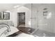 Bathroom with a soaking tub, white shiplap, glass shower, and view to an open doorway at 275 Waverly W Trce, Roswell, GA 30075