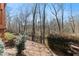 Landscaped backyard featuring a wooded area at 230 Society St, Alpharetta, GA 30022