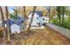 Aerial view of the backyard featuring a lush lawn, a storage shed and privacy fence at 1591 Alder Se Ct, Atlanta, GA 30317