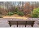 Serene backyard with a wooden swing overlooking a lush, wooded landscape, perfect for relaxing and enjoying nature at 2557 Sixes Rd, Canton, GA 30114