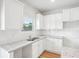 Bright kitchen features white cabinets, granite counters, a stainless steel sink and wood-look flooring at 2025 Wyndham Pl, Conyers, GA 30013