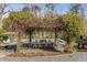 Inviting outdoor dining area with seating for twelve under a grapevine-covered pergola next to the pool at 2109 Rugby Ave, Atlanta, GA 30337