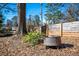 Backyard area featuring a rustic fire pit surrounded by trees and falling leaves, perfect for outdoor entertaining and relaxation at 2411 Fair Ln, Decatur, GA 30032