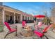 Backyard with a fire pit, seating, and a well-maintained patio area at 10570 Grandview Sq, Johns Creek, GA 30097
