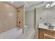 Bathroom with a tile shower, separate tub and sink with wood vanity at 426 Lanesborough Dr, Marietta, GA 30064