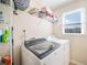 Laundry room features modern washer and dryer, storage shelves, and natural light at 237 Elmbrook Ln, Canton, GA 30114