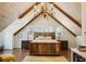 Aesthetic bedroom with a wooden beam ceiling, a wooden bed frame and shuttered windows at 1696 N Pelham Ne Rd, Atlanta, GA 30324