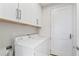 Bright laundry room featuring a modern washer and dryer, cabinet space, and a convenient layout at 3344 Peachtree Ne Rd # 3305, Atlanta, GA 30326