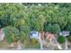 An aerial view of a residential property featuring a swimming pool in a lush, wooded neighborhood at 2011 Two Springs Way, Lawrenceville, GA 30043