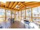 Outdoor screened patio with a wooden ceiling, ceiling fan, and dining set for entertaining at 1101 United Se Ave, Atlanta, GA 30316