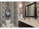 Stylish powder room with black and white patterned wallpaper and a modern vanity at 18 Blackland Nw Rd, Atlanta, GA 30342