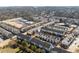 Drone shot shows the layout of a neighborhood with tightly-packed townhomes, displaying landscaping and roads at 2145 Old Georgian Nw Ter, Atlanta, GA 30318