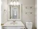 Bathroom features a white vanity, a large mirror, and chrome fixtures at 543 Harbor Lake Ct, Marietta, GA 30066