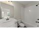 Bathroom showcasing a modern vanity, white subway tile shower, and stylish black fixtures at 1929 Quarry Park Nw Pl, Atlanta, GA 30318