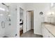 Modern bathroom features a glass-enclosed shower with white subway tile and stylish fixtures at 205 Wilbur Se Ave # A, Atlanta, GA 30316