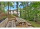 A beautiful backyard features a picnic table and wooded scenery at 308 Lismore Ter, Woodstock, GA 30189