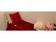 A cozy sitting area featuring a red blanket, decorative pillow, and stuffed animals at 351 Clay St, Grayson, GA 30017
