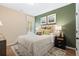 Charming bedroom featuring an accent wall, a plush bed, and neutral decor with pops of color at 145 Silver Leaf Trce, Douglasville, GA 30134