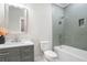 Bathroom featuring single vanity and a tub shower combo with decorative tile at 1253 Lucile Sw Ave, Atlanta, GA 30310