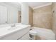 Tiled bathroom with shower over tub and white vanity at 120 Pine Mist Cir, Alpharetta, GA 30022